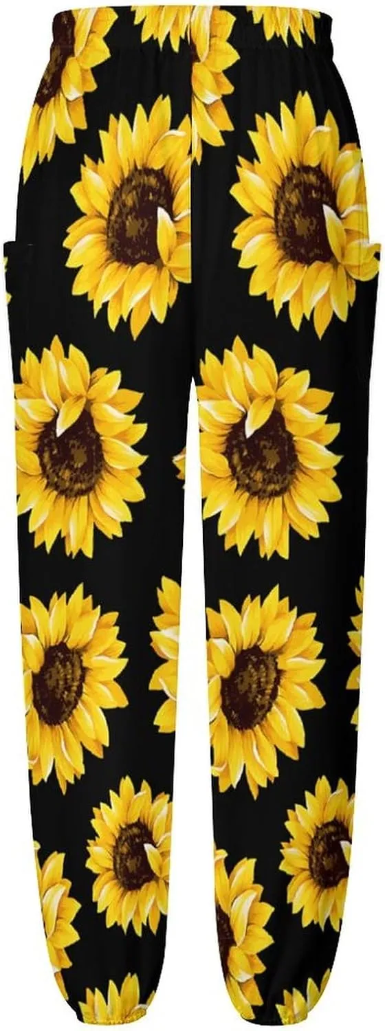 Sunflower Floral Yoga Bloomers Womens Hippie Harem Pants Knickerbockers Elastic Gym Home Wear Casual Loose Sweatpants