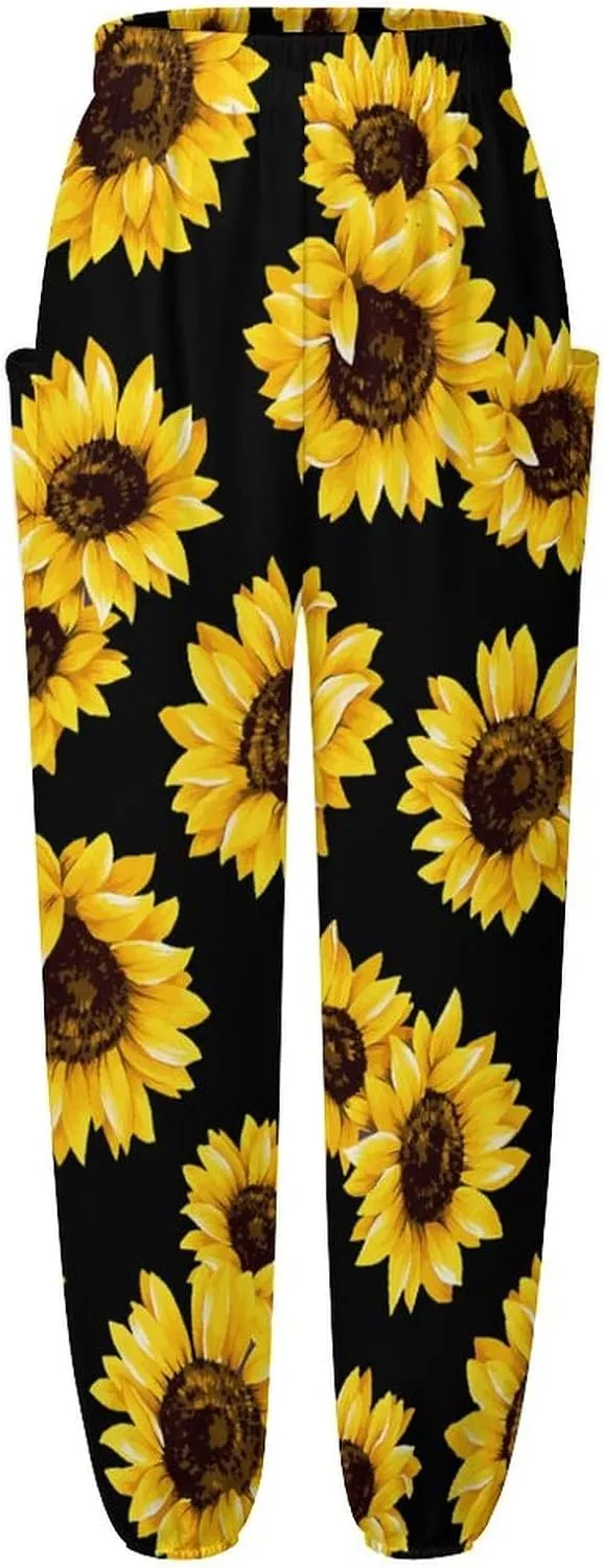 Sunflower Floral Yoga Bloomers Womens Hippie Harem Pants Knickerbockers Elastic Gym Home Wear Casual Loose Sweatpants