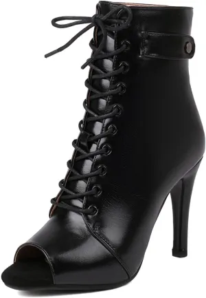 SWDZM Women's Dance Heels Ankle Dance Booties Peep Toe Salsa Dance Shoes Heels Dance Boots,Model DS02