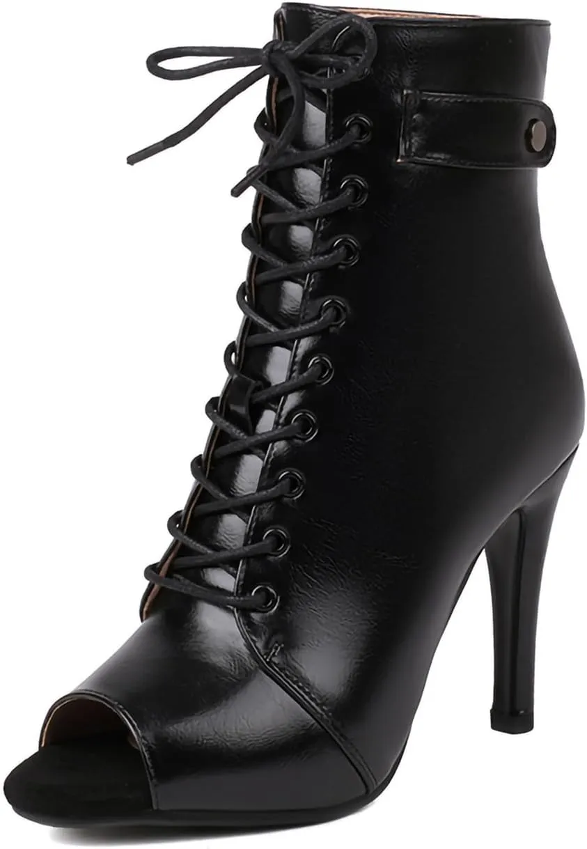 SWDZM Women's Dance Heels Ankle Dance Booties Peep Toe Salsa Dance Shoes Heels Dance Boots,Model DS02