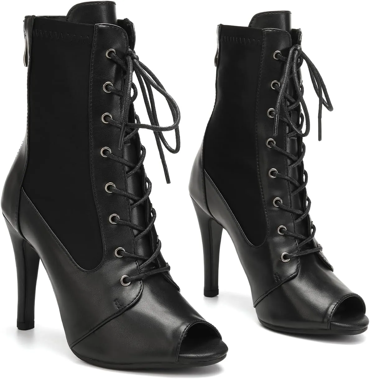 SWDZM Women's Dance Heels Ankle Dance Booties Peep Toe Salsa Dance Shoes Heels Dance Boots,Model DS02
