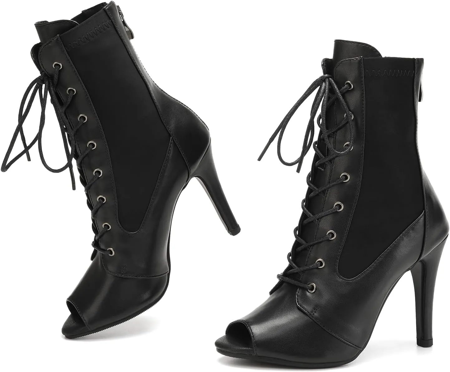 SWDZM Women's Dance Heels Ankle Dance Booties Peep Toe Salsa Dance Shoes Heels Dance Boots,Model DS02