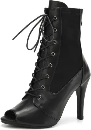 SWDZM Women's Dance Heels Ankle Dance Booties Peep Toe Salsa Dance Shoes Heels Dance Boots,Model DS02