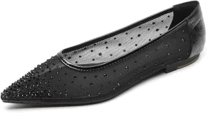 SWDZM Womens Mesh Ballet Flats Crystal Rhinestone Studded Comfortable Mary Jane Dress Shoes