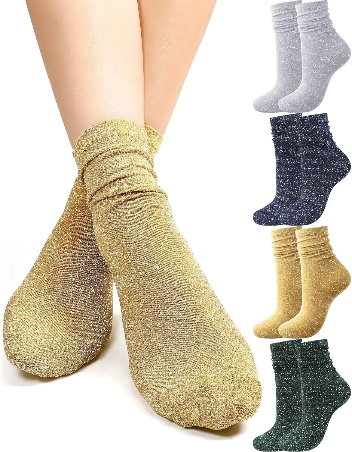 Syhood Women's Novelty Glitter Ankle Socks Sparkly Metallic Casual Ladies Bright Retro Piles Ankle Socks