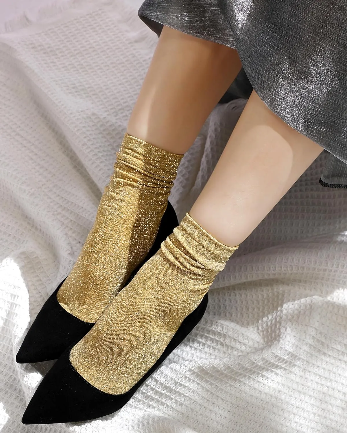 Syhood Women's Novelty Glitter Ankle Socks Sparkly Metallic Casual Ladies Bright Retro Piles Ankle Socks