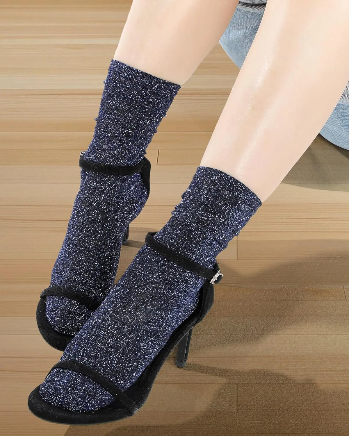 Syhood Women's Novelty Glitter Ankle Socks Sparkly Metallic Casual Ladies Bright Retro Piles Ankle Socks
