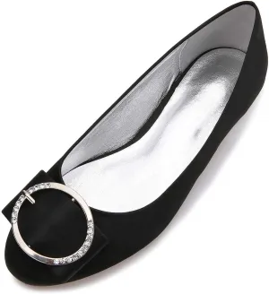 TarfiC Women's Casual Bridal Flats Elegant Round-Toe, Rhinestone-Accented, Ballet-Style Slip-On Shoes for a Comfortable Wedding Day