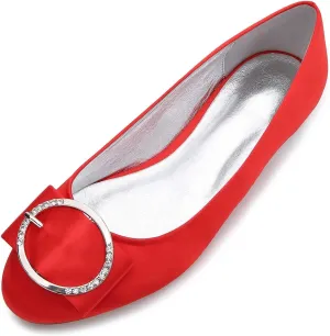 TarfiC Women's Casual Bridal Flats Elegant Round-Toe, Rhinestone-Accented, Ballet-Style Slip-On Shoes for a Comfortable Wedding Day