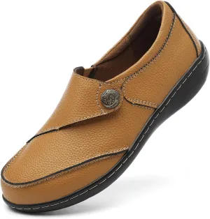 TERRIKAT Women's Classic Casual Leather Loafers Cute Moc Toe Slip On Comfort Walking Flats Lightweight Work Shoes