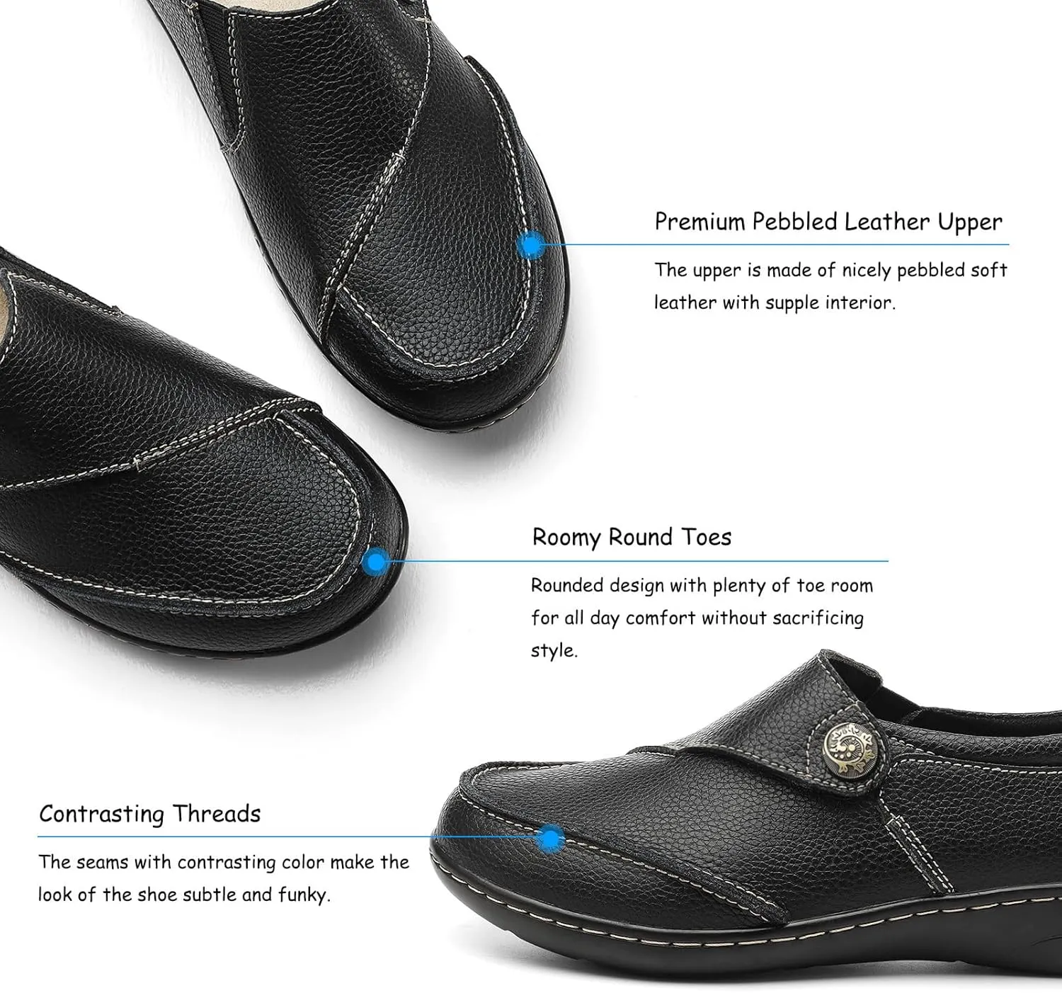 TERRIKAT Women's Classic Casual Leather Loafers Cute Moc Toe Slip On Comfort Walking Flats Lightweight Work Shoes