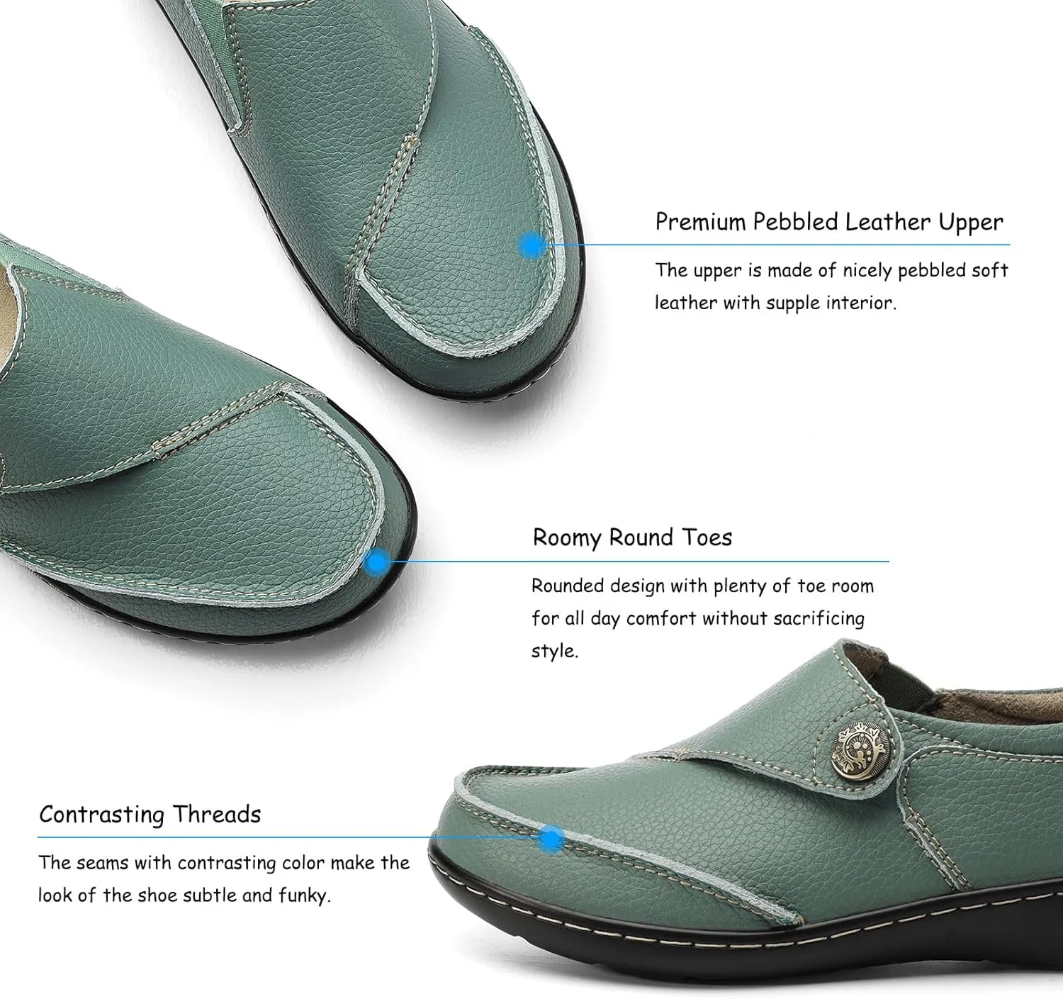 TERRIKAT Women's Classic Casual Leather Loafers Cute Moc Toe Slip On Comfort Walking Flats Lightweight Work Shoes