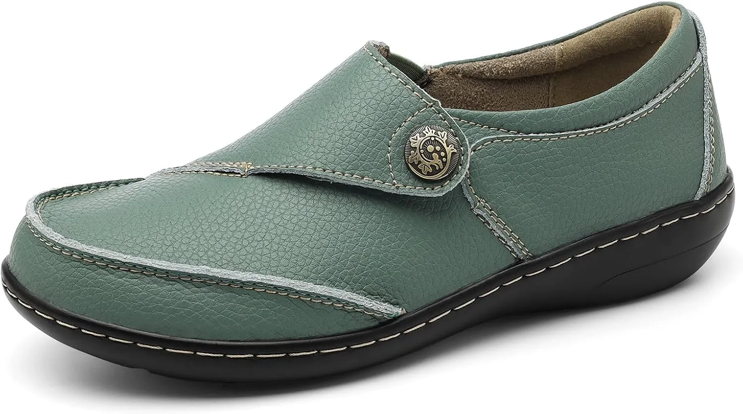 TERRIKAT Women's Classic Casual Leather Loafers Cute Moc Toe Slip On Comfort Walking Flats Lightweight Work Shoes
