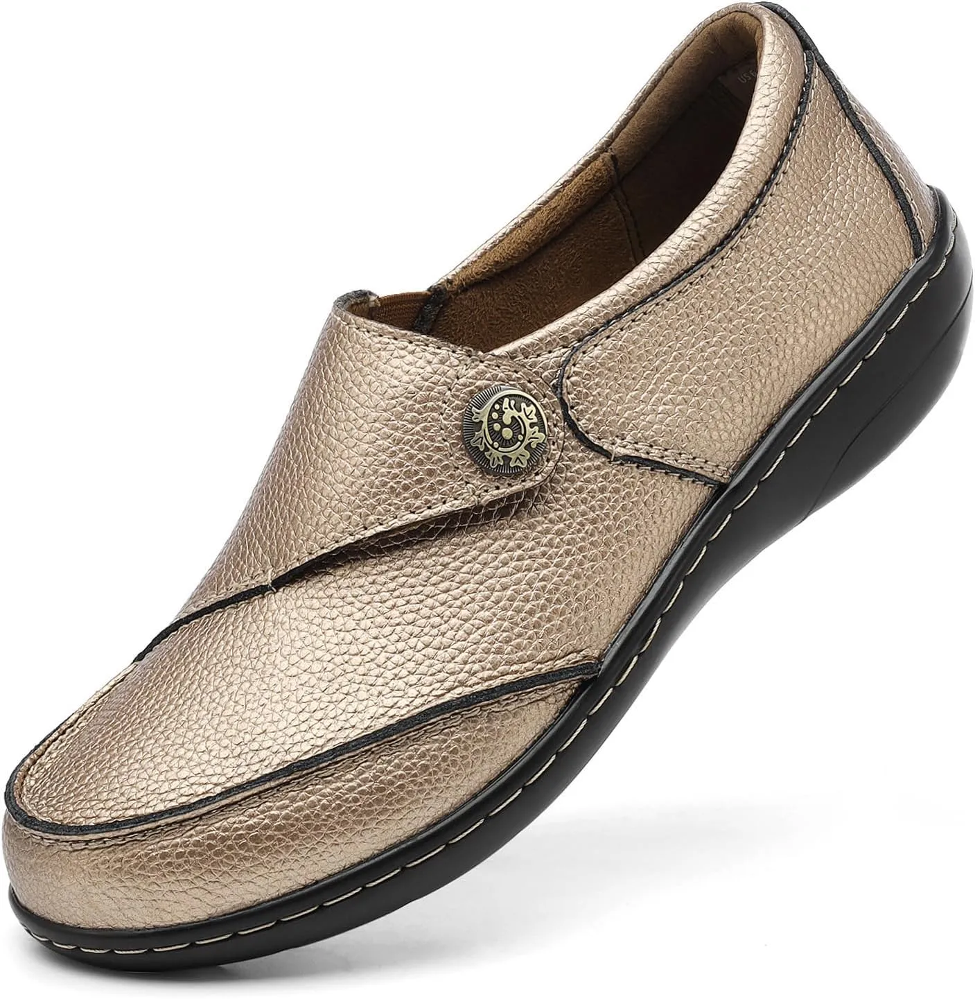 TERRIKAT Women's Classic Casual Leather Loafers Cute Moc Toe Slip On Comfort Walking Flats Lightweight Work Shoes