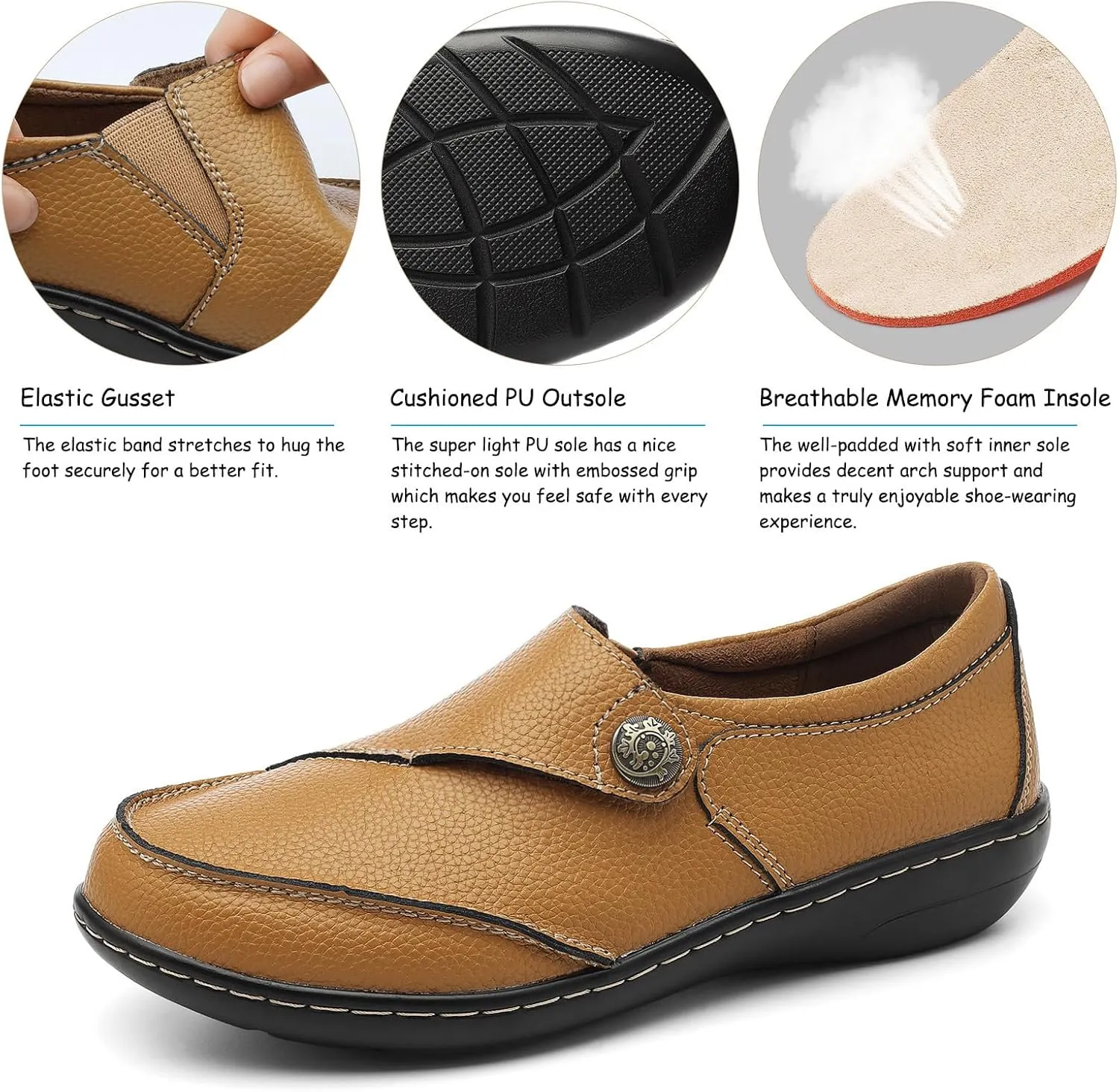 TERRIKAT Women's Classic Casual Leather Loafers Cute Moc Toe Slip On Comfort Walking Flats Lightweight Work Shoes