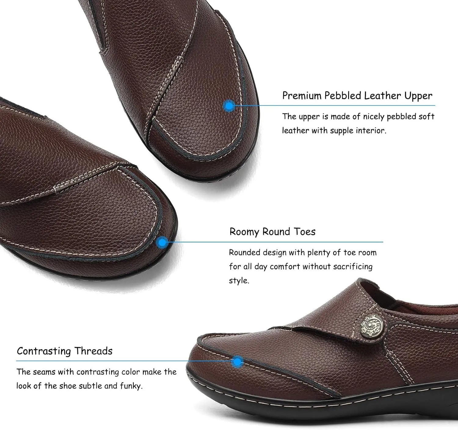 TERRIKAT Women's Classic Casual Leather Loafers Cute Moc Toe Slip On Comfort Walking Flats Lightweight Work Shoes