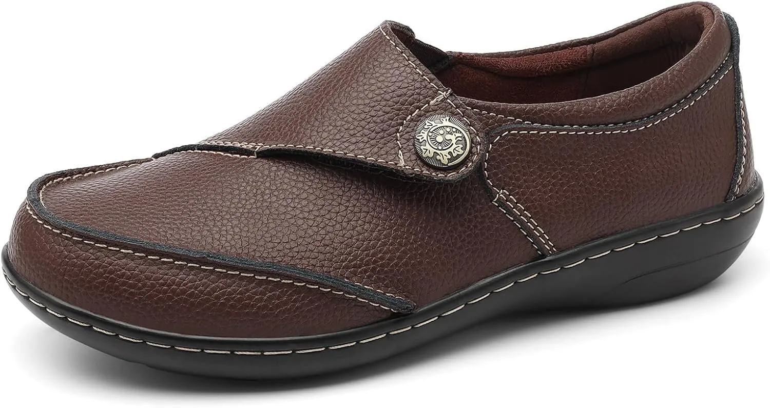 TERRIKAT Women's Classic Casual Leather Loafers Cute Moc Toe Slip On Comfort Walking Flats Lightweight Work Shoes