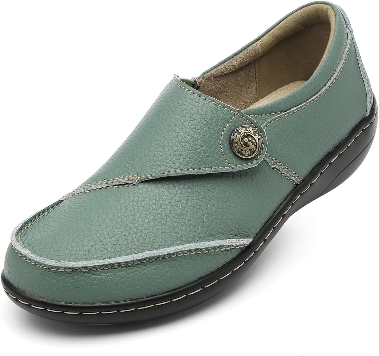 TERRIKAT Women's Classic Casual Leather Loafers Cute Moc Toe Slip On Comfort Walking Flats Lightweight Work Shoes