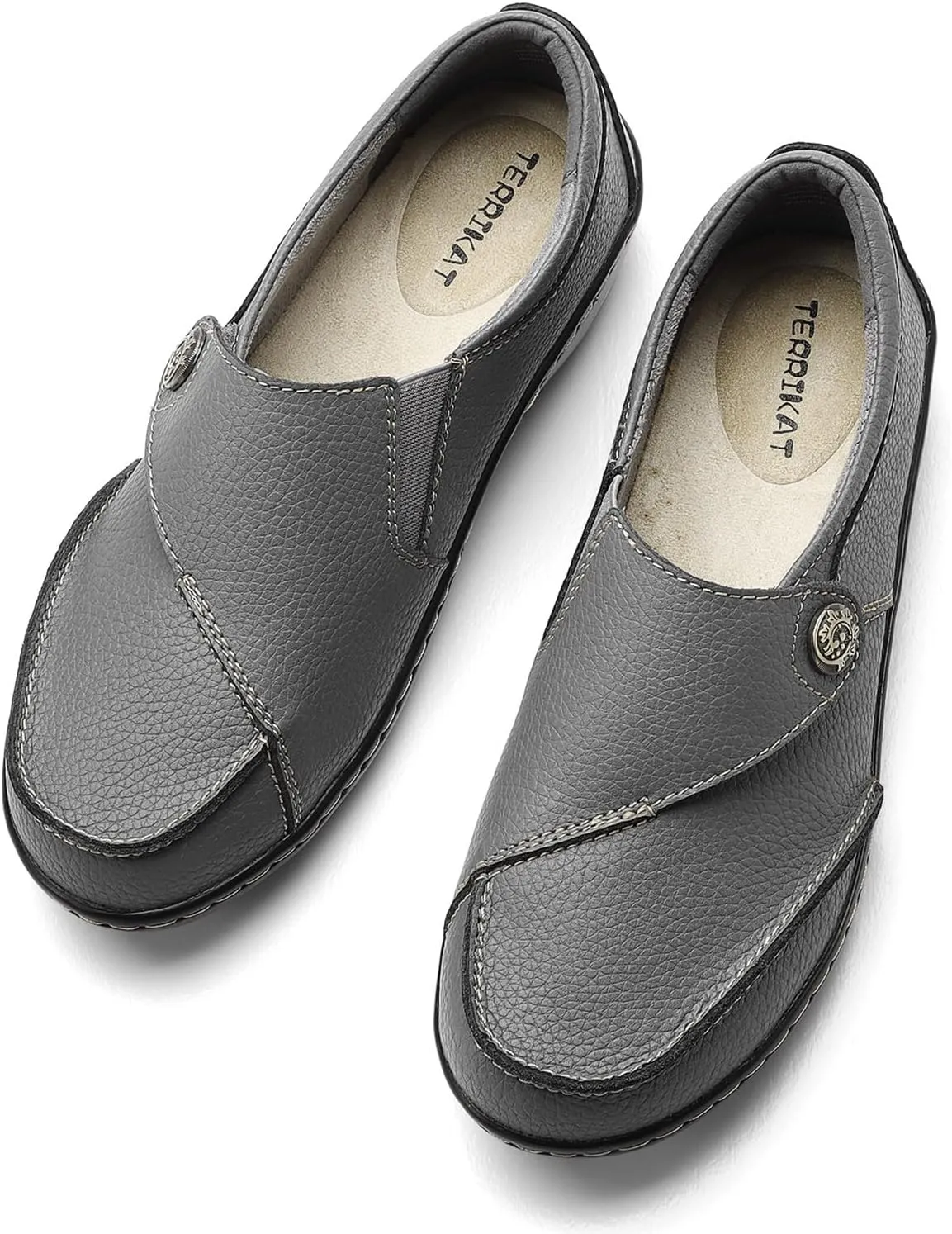 TERRIKAT Women's Classic Casual Leather Loafers Cute Moc Toe Slip On Comfort Walking Flats Lightweight Work Shoes