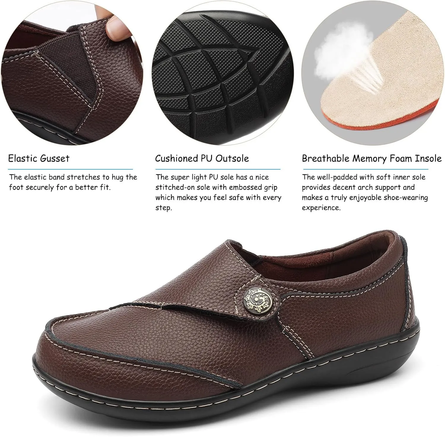 TERRIKAT Women's Classic Casual Leather Loafers Cute Moc Toe Slip On Comfort Walking Flats Lightweight Work Shoes
