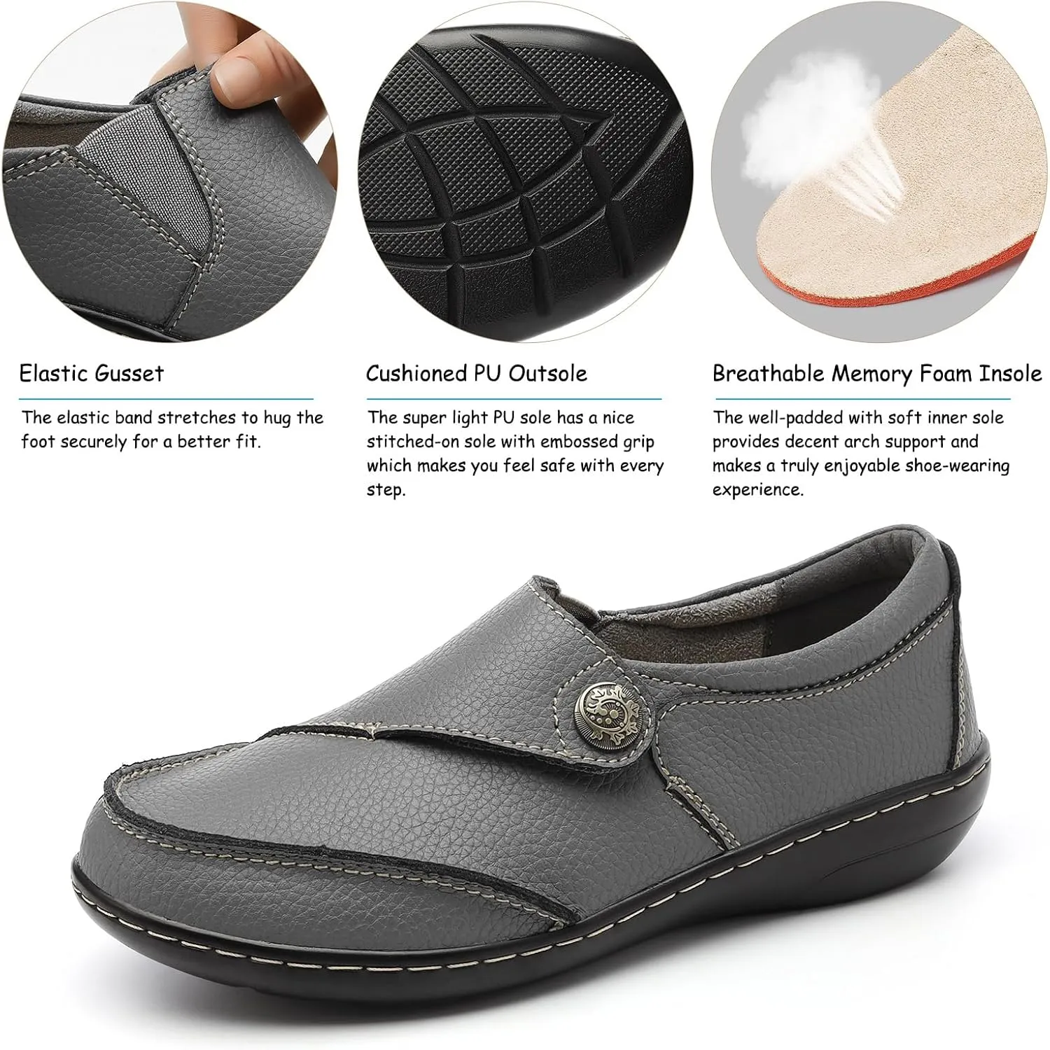 TERRIKAT Women's Classic Casual Leather Loafers Cute Moc Toe Slip On Comfort Walking Flats Lightweight Work Shoes
