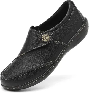 TERRIKAT Women's Classic Casual Leather Loafers Cute Moc Toe Slip On Comfort Walking Flats Lightweight Work Shoes