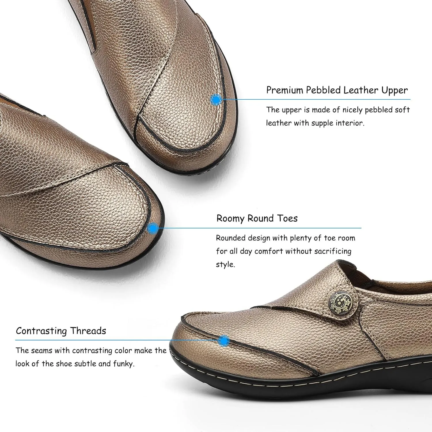TERRIKAT Women's Classic Casual Leather Loafers Cute Moc Toe Slip On Comfort Walking Flats Lightweight Work Shoes