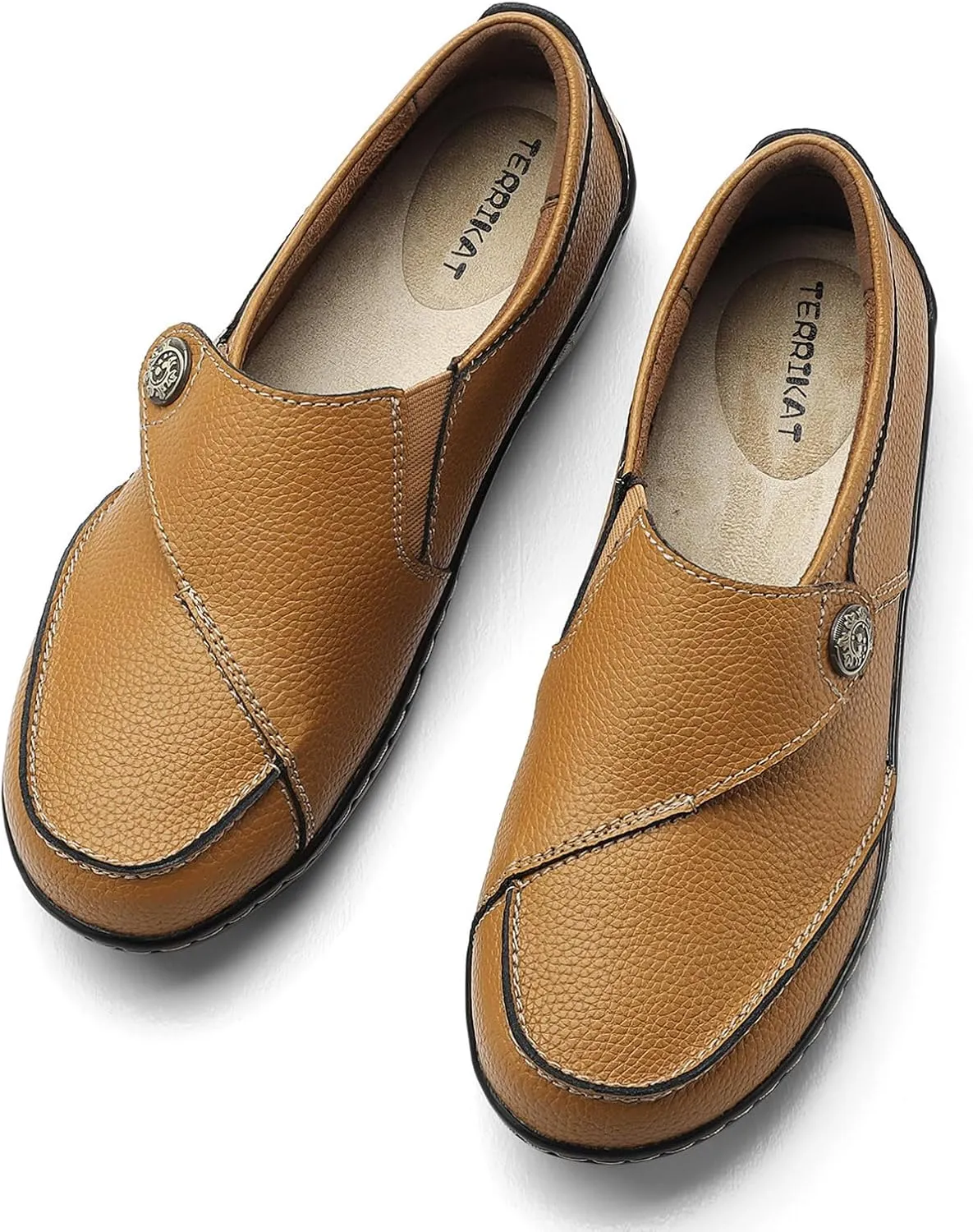 TERRIKAT Women's Classic Casual Leather Loafers Cute Moc Toe Slip On Comfort Walking Flats Lightweight Work Shoes
