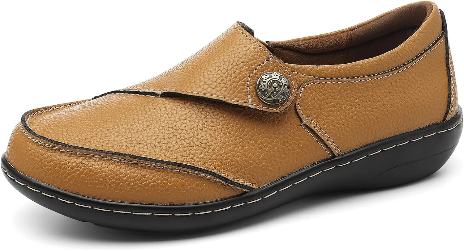 TERRIKAT Women's Classic Casual Leather Loafers Cute Moc Toe Slip On Comfort Walking Flats Lightweight Work Shoes