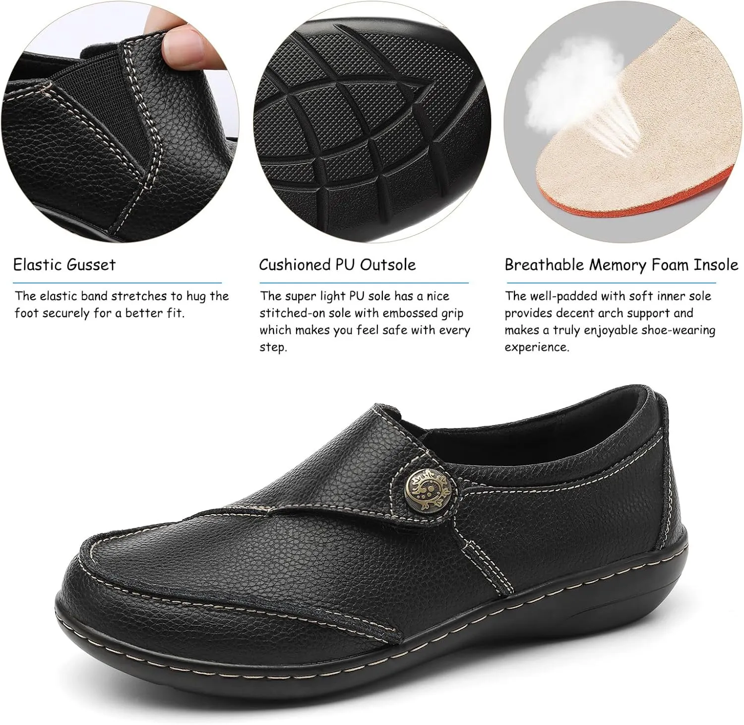 TERRIKAT Women's Classic Casual Leather Loafers Cute Moc Toe Slip On Comfort Walking Flats Lightweight Work Shoes