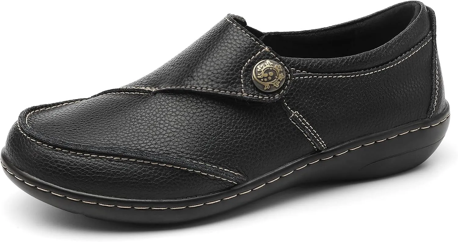 TERRIKAT Women's Classic Casual Leather Loafers Cute Moc Toe Slip On Comfort Walking Flats Lightweight Work Shoes
