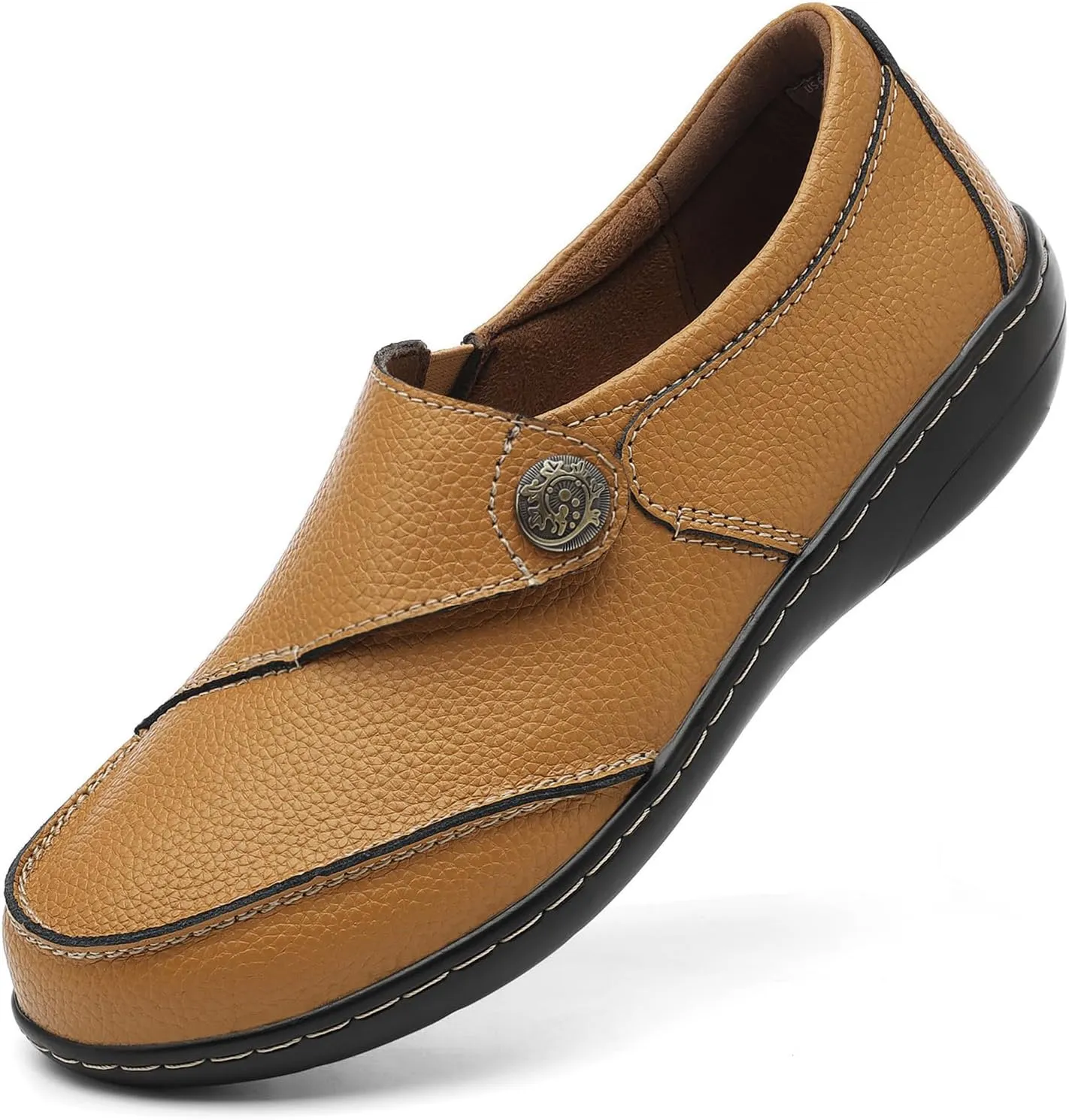 TERRIKAT Women's Classic Casual Leather Loafers Cute Moc Toe Slip On Comfort Walking Flats Lightweight Work Shoes