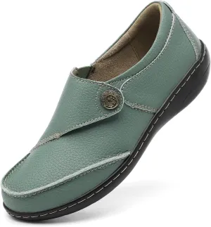 TERRIKAT Women's Classic Casual Leather Loafers Cute Moc Toe Slip On Comfort Walking Flats Lightweight Work Shoes