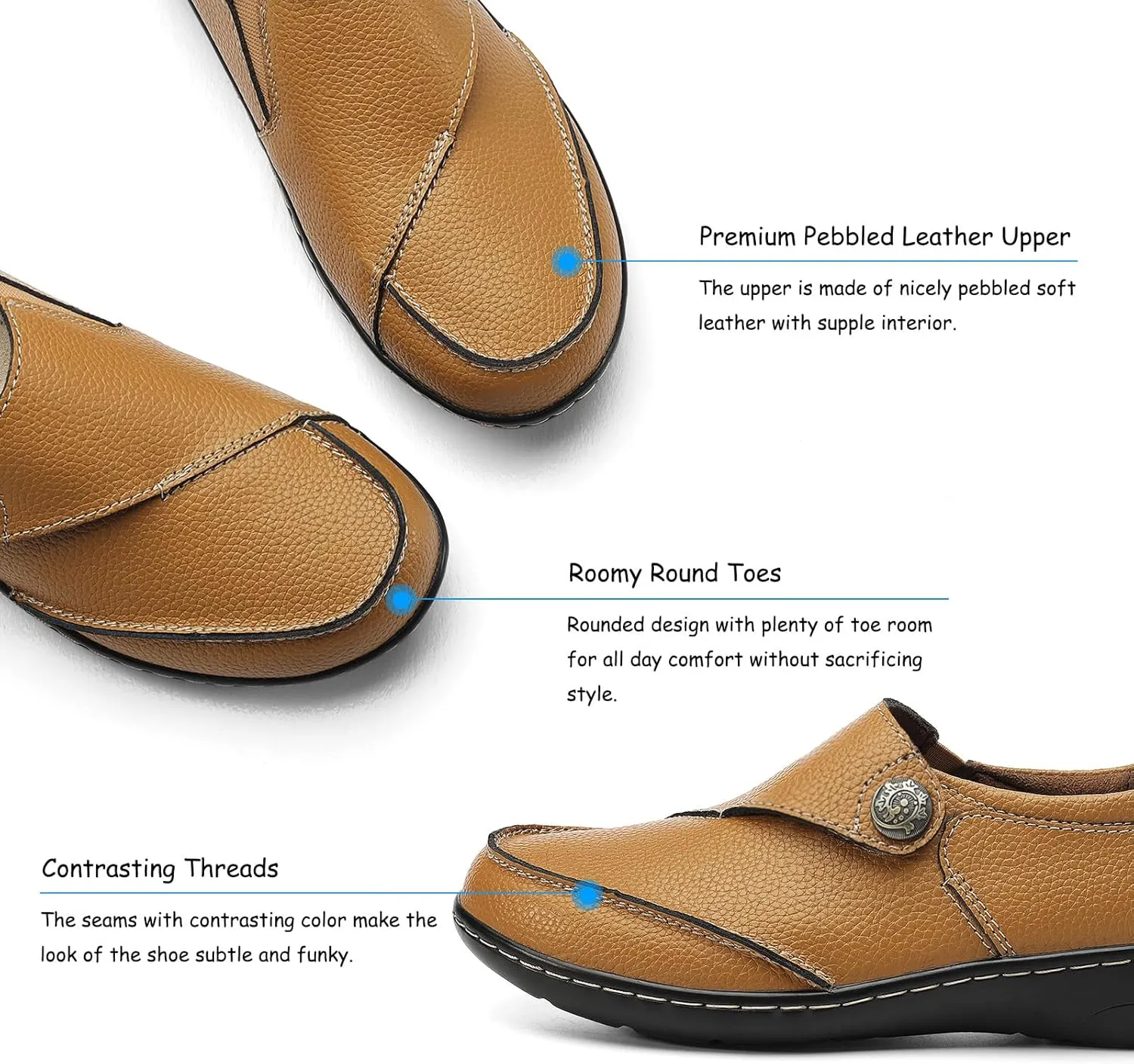 TERRIKAT Women's Classic Casual Leather Loafers Cute Moc Toe Slip On Comfort Walking Flats Lightweight Work Shoes