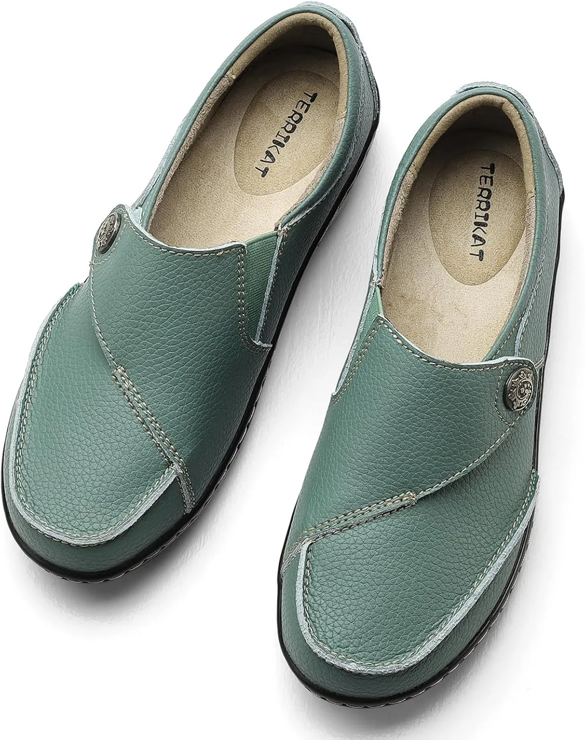 TERRIKAT Women's Classic Casual Leather Loafers Cute Moc Toe Slip On Comfort Walking Flats Lightweight Work Shoes