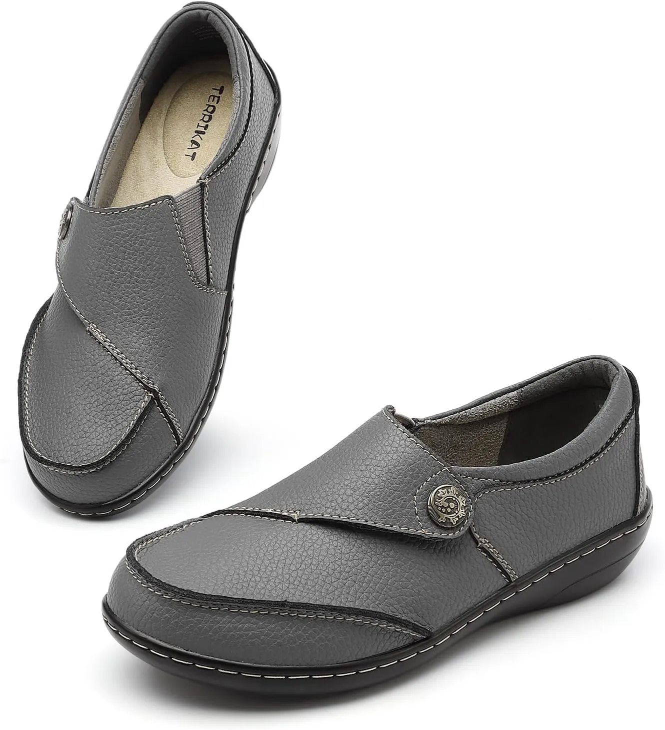 TERRIKAT Women's Classic Casual Leather Loafers Cute Moc Toe Slip On Comfort Walking Flats Lightweight Work Shoes