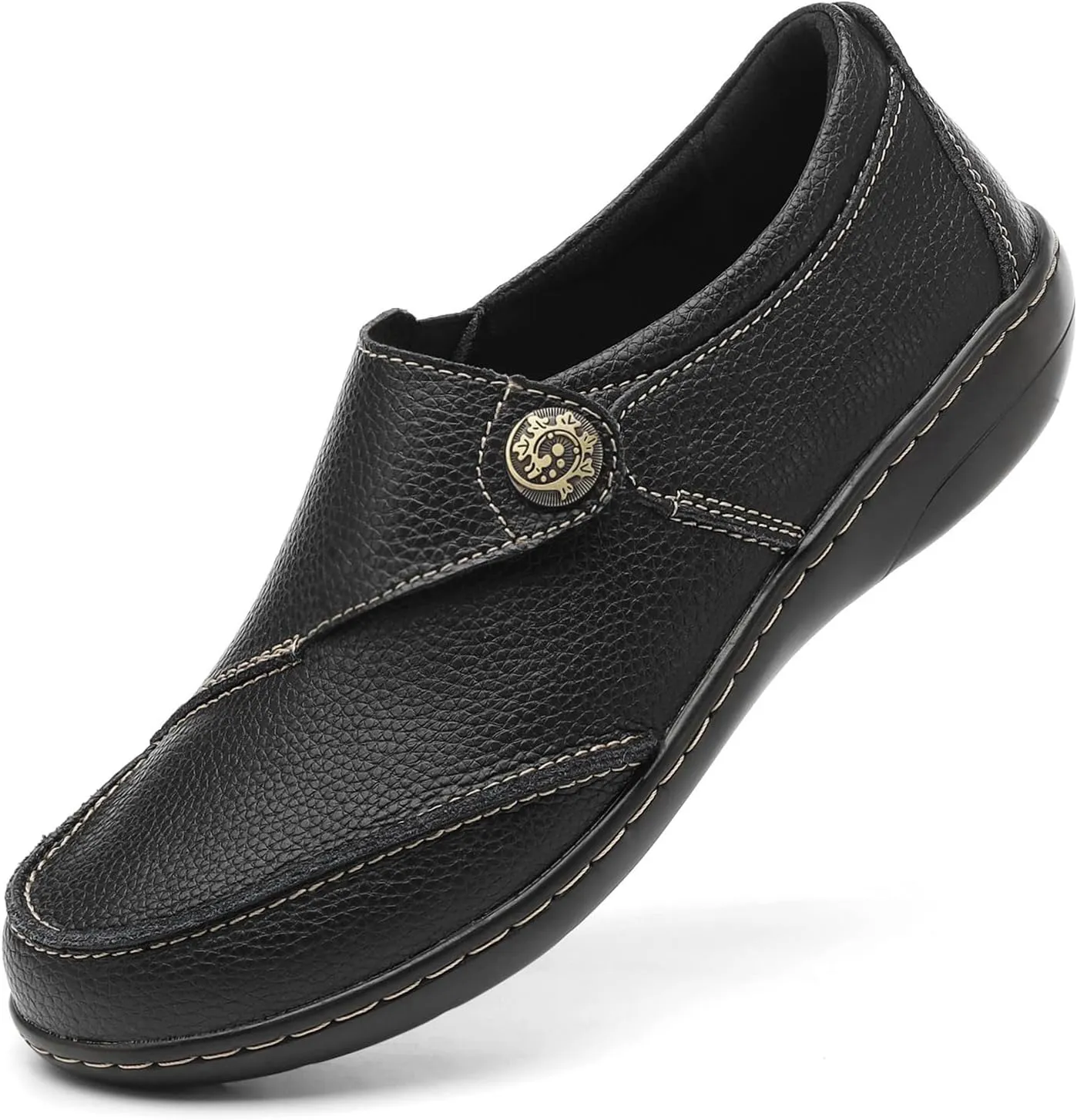 TERRIKAT Women's Classic Casual Leather Loafers Cute Moc Toe Slip On Comfort Walking Flats Lightweight Work Shoes