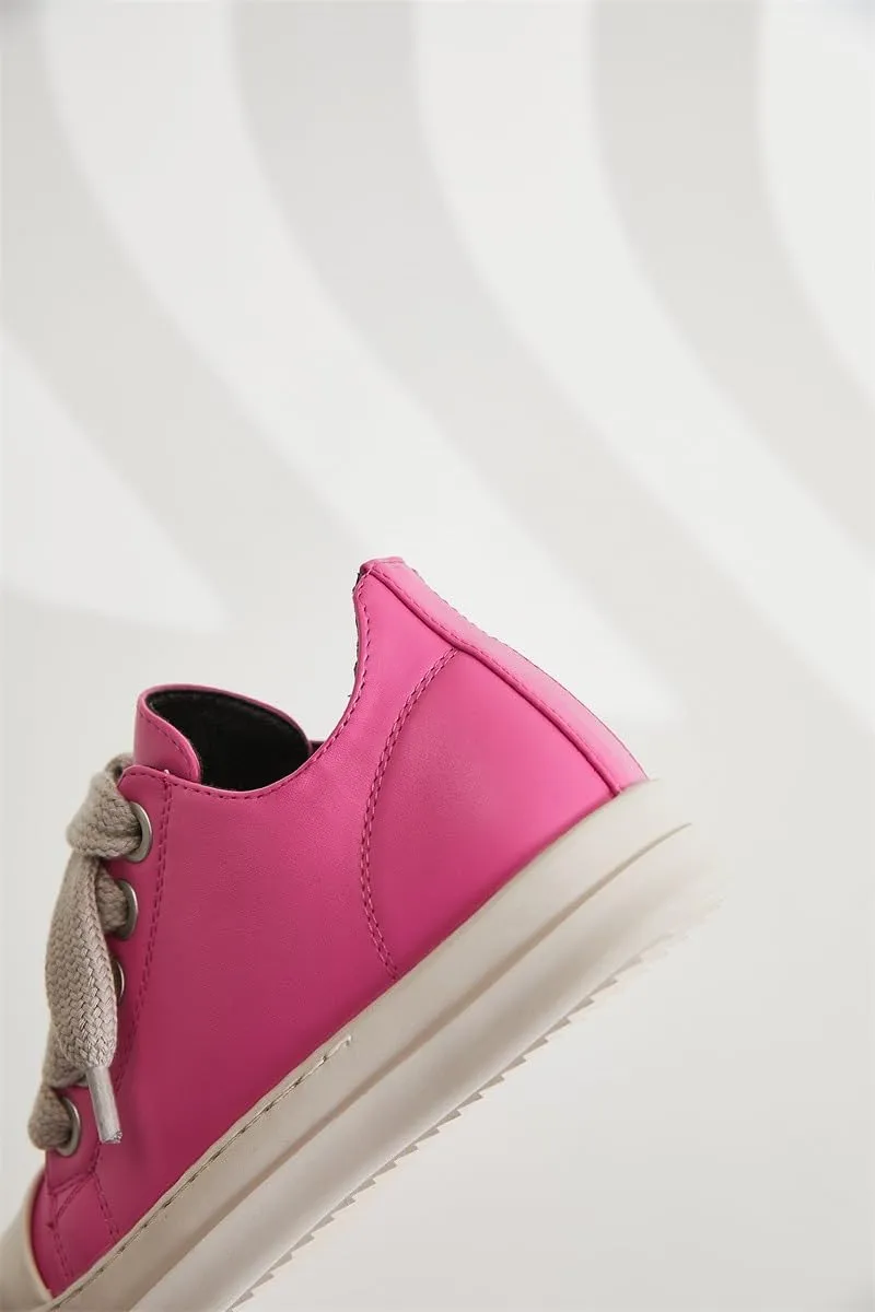 Thick Laces Walking Shoes PU Leather Walking Cute Sneakers for Women Y2K Shoes Platform Chunky Style Casual Thick Sole