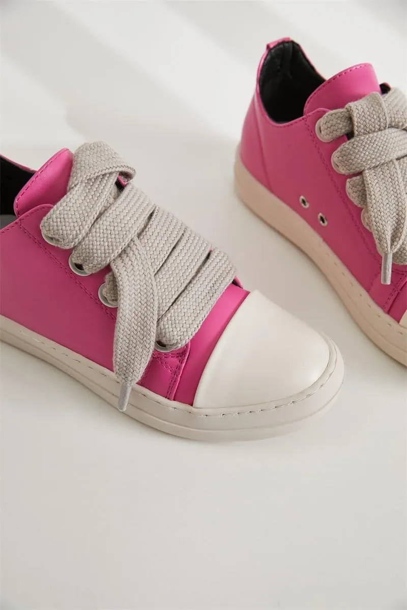 Thick Laces Walking Shoes PU Leather Walking Cute Sneakers for Women Y2K Shoes Platform Chunky Style Casual Thick Sole