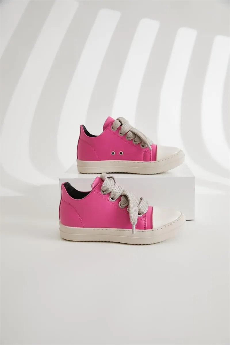 Thick Laces Walking Shoes PU Leather Walking Cute Sneakers for Women Y2K Shoes Platform Chunky Style Casual Thick Sole