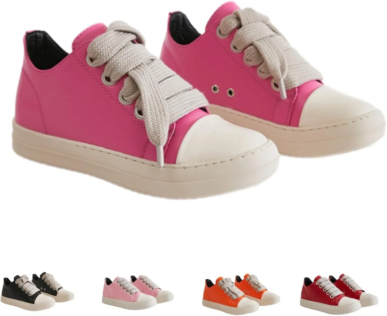 Thick Laces Walking Shoes PU Leather Walking Cute Sneakers for Women Y2K Shoes Platform Chunky Style Casual Thick Sole
