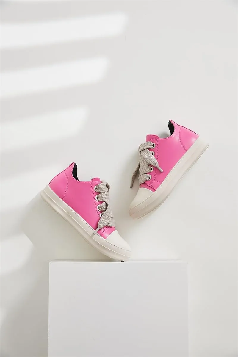 Thick Laces Walking Shoes PU Leather Walking Cute Sneakers for Women Y2K Shoes Platform Chunky Style Casual Thick Sole