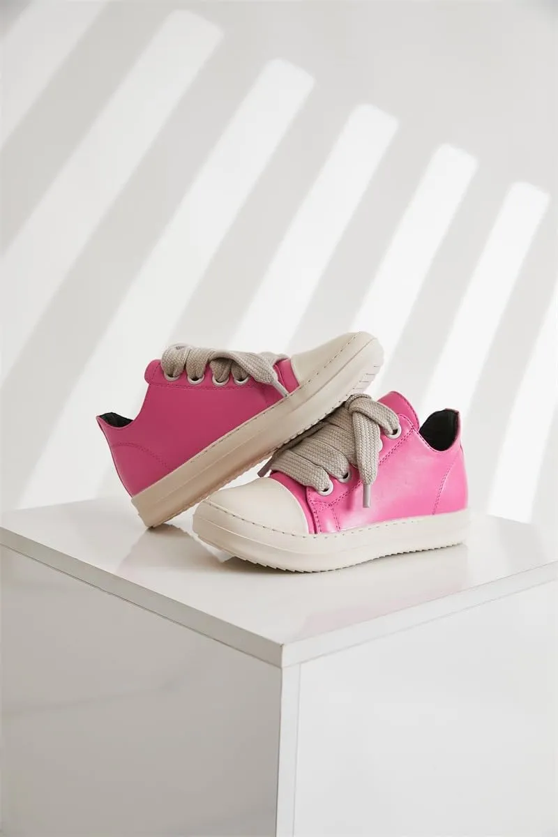 Thick Laces Walking Shoes PU Leather Walking Cute Sneakers for Women Y2K Shoes Platform Chunky Style Casual Thick Sole