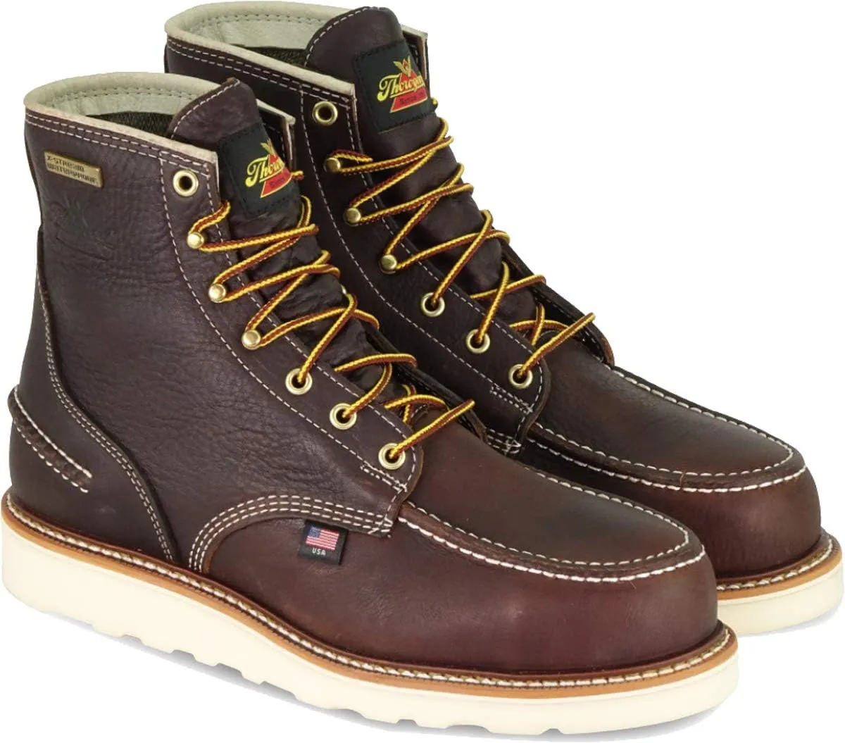 Thorogood 1957 Series 6” Waterproof Moc Toe Work Boots for Men - Soft Toe, Full-Grain Leather with Slip-Resistant Wedge Outsole and Shock-Absorbing Footbed