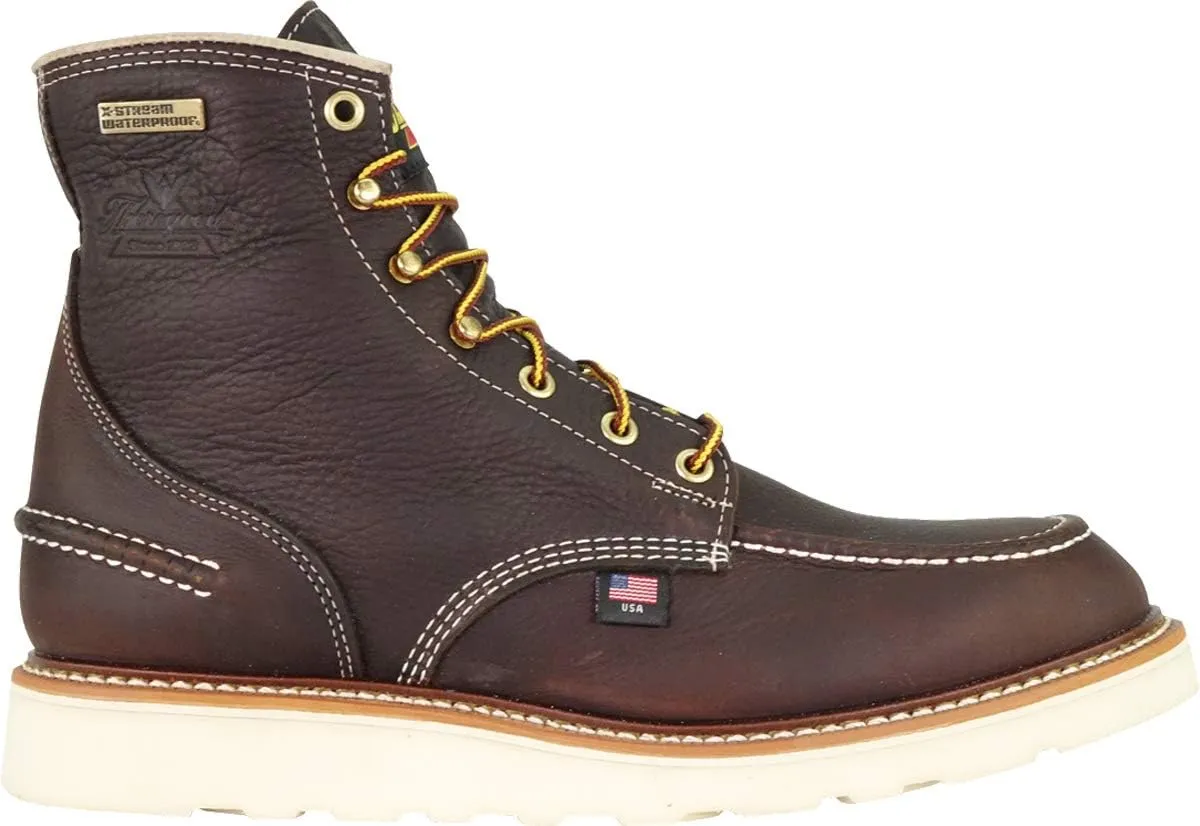 Thorogood 1957 Series 6” Waterproof Moc Toe Work Boots for Men - Soft Toe, Full-Grain Leather with Slip-Resistant Wedge Outsole and Shock-Absorbing Footbed