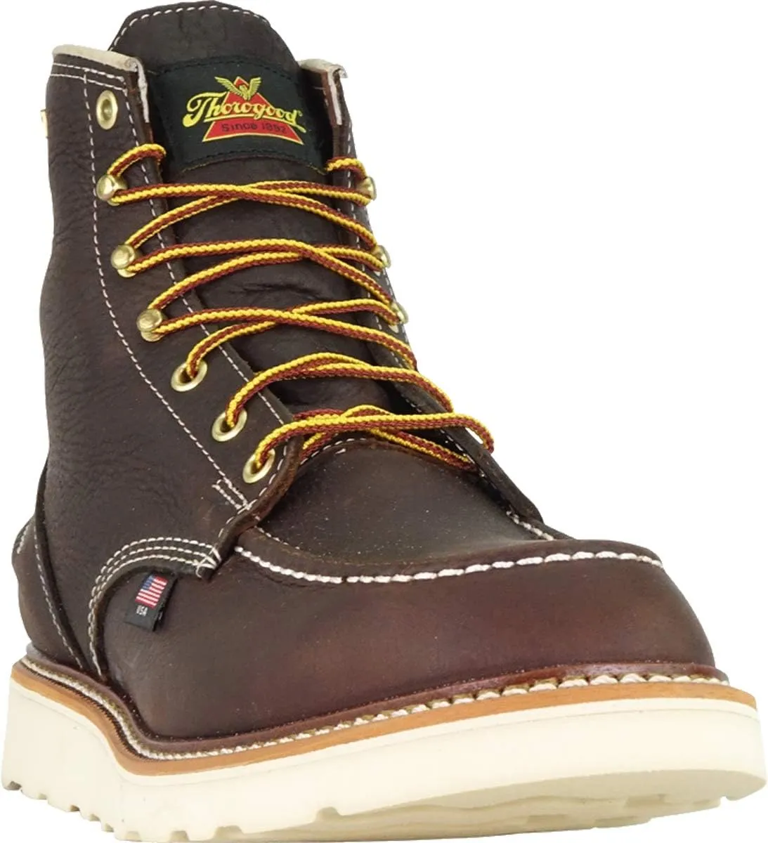 Thorogood 1957 Series 6” Waterproof Moc Toe Work Boots for Men - Soft Toe, Full-Grain Leather with Slip-Resistant Wedge Outsole and Shock-Absorbing Footbed