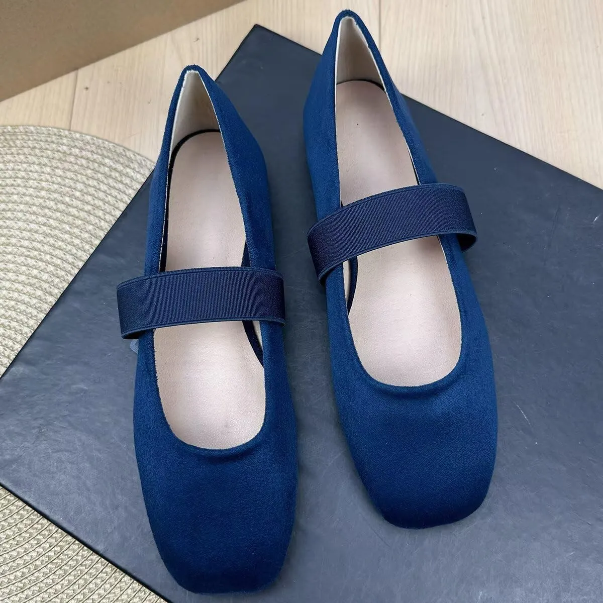 TN TANGNEST Ballet Flats for Women Soft Leather Ankle Buckle Flats Comfortable Square Toe Mary Jane Flats