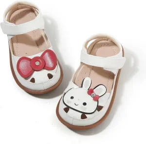 Toddler Girl Sandals with Flower, ‌Breathable Leather kids Closed Toe Sandals, Soft Rubber Non-Slip Summer Shoes for Little Girls 2-7 Years