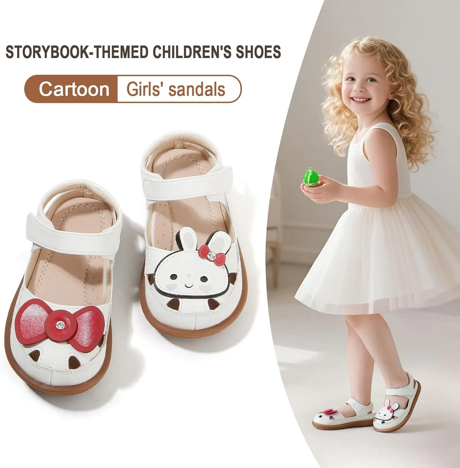 Toddler Girl Sandals with Flower, ‌Breathable Leather kids Closed Toe Sandals, Soft Rubber Non-Slip Summer Shoes for Little Girls 2-7 Years