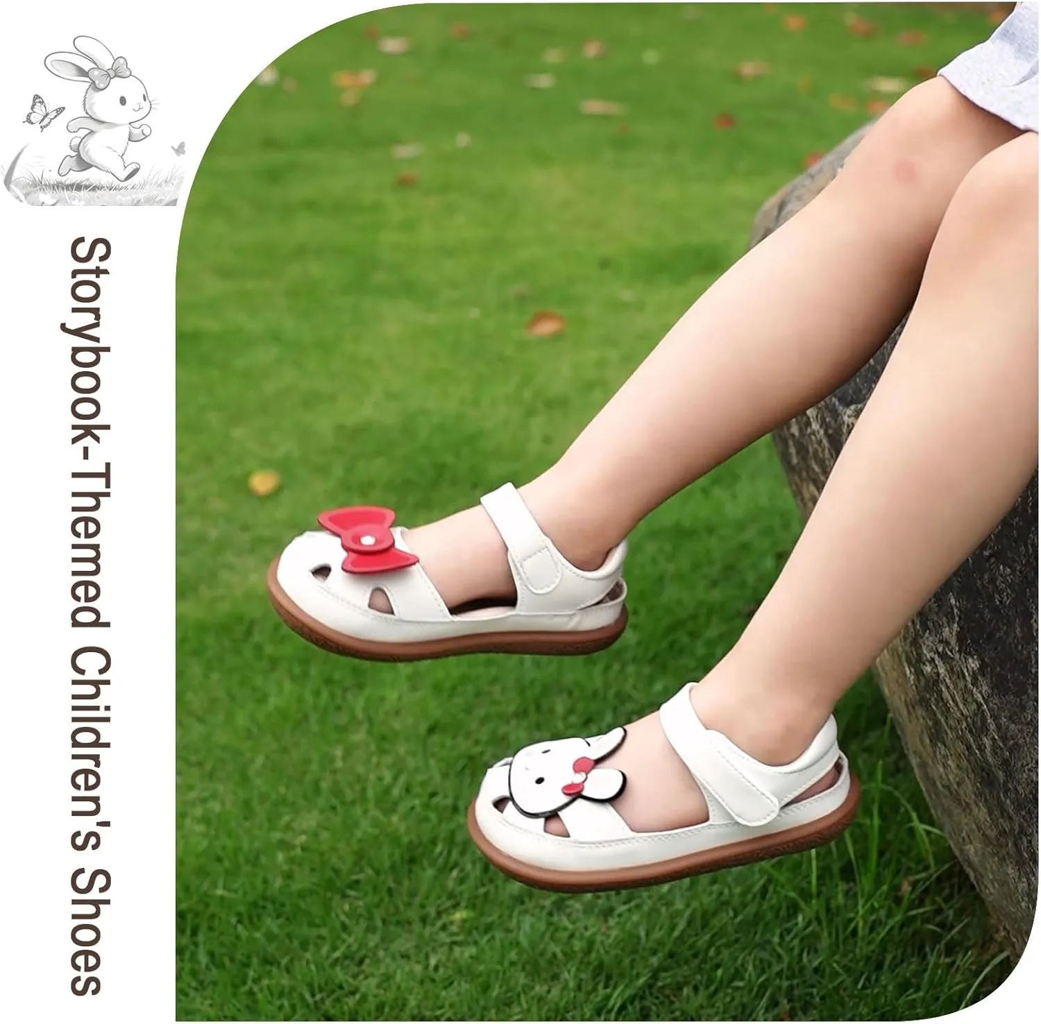 Toddler Girl Sandals with Flower, ‌Breathable Leather kids Closed Toe Sandals, Soft Rubber Non-Slip Summer Shoes for Little Girls 2-7 Years